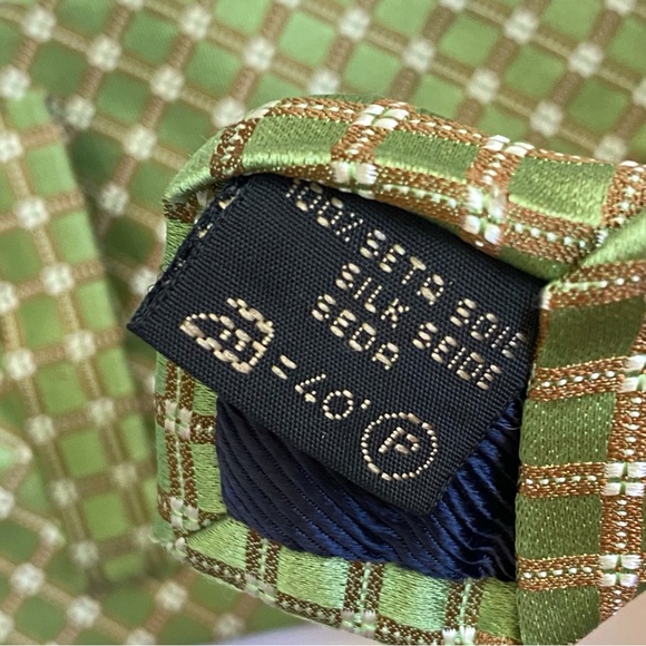 ERMENEGILDO ZEGNA GREEN BROWN WHITE DIAMOND PRINT JACQUARD SILK NECK TIE - Picture 7 of 7